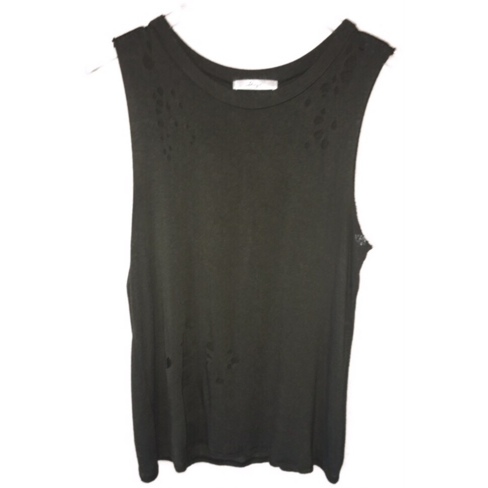 [Gaze] Distressed Green Sleeveless Top